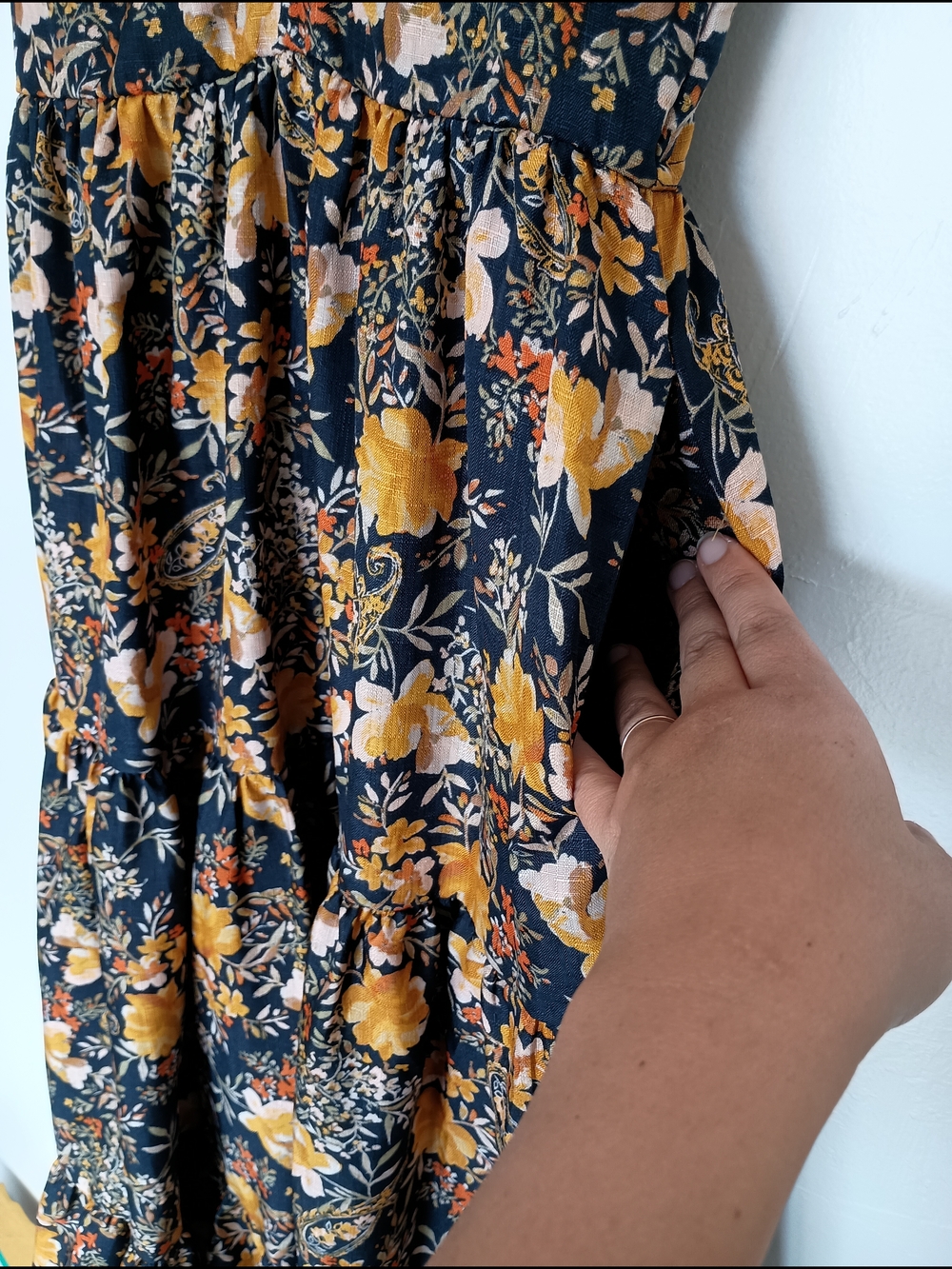 Floral Spaghetti-Strap Maxi Dress in Mustard and Black - Picture 11 of 13